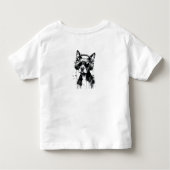 犬クールのヘッドフォンかわいいペット白黒インク トドラーTシャツ (裏面)