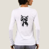 犬クールのヘッドフォンかわいいペット白黒インク トライブレンドＴシャツ (背面)