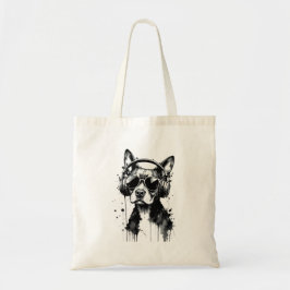 犬クールのヘッドフォンかわいいペット白黒インク トートバッグ