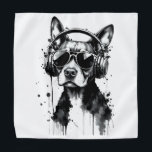 犬クールのヘッドフォンかわいいペット白黒インク バンダナ<br><div class="desc">この犬のデザインとはっきりしたスタイルを芸術的アップする。ヘッドフォンを着た冷たく冷えたパップを特徴とし、音楽や態度、アートが融合した白と黒のイラストレーションモダンで、犬やビート、神経質な表現力を愛する人に最適。</div>