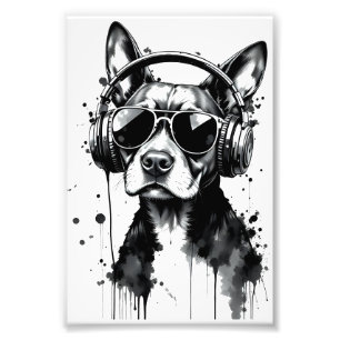 犬クールのヘッドフォンかわいいペット白黒インク フォトプリント