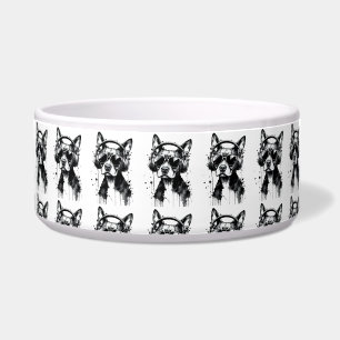 犬クールのヘッドフォンかわいいペット白黒インク ボウル