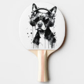 犬クールのヘッドフォンかわいいペット白黒インク 卓球ラケット (裏面)
