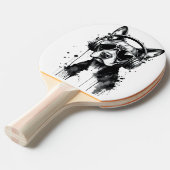 犬クールのヘッドフォンかわいいペット白黒インク 卓球ラケット (正面アングル)