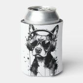 犬クールのヘッドフォンかわいいペット白黒インク 缶クーラー (缶正面)