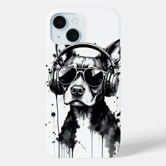 犬クールのヘッドフォンかわいいペット白黒インク Case-Mate iPhoneケース (裏面)