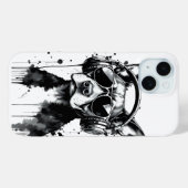 犬クールのヘッドフォンかわいいペット白黒インク Case-Mate iPhoneケース (裏面 (横))