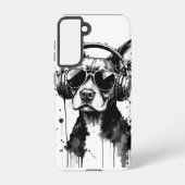 犬クールのヘッドフォンかわいいペット白黒インク SAMSUNG GALAXYケース (裏面)