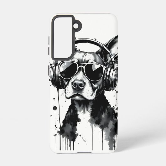 犬クールのヘッドフォンかわいいペット白黒インク SAMSUNG GALAXYケース (裏面)