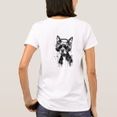 犬クールのヘッドフォンかわいいペット白黒インク Tシャツ (裏面)