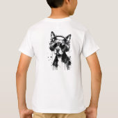 犬クールのヘッドフォンかわいいペット白黒インク Tシャツ (裏面)