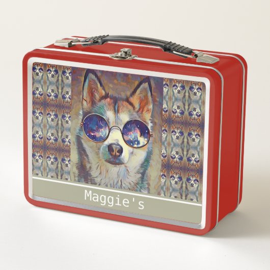 犬クールのモノグラムの弁当箱 メタルランチボックス (正面)