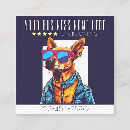 犬クールグルーミングトレンディー及びスタイリッシュロイヤリティ スクエア名刺 (正面)