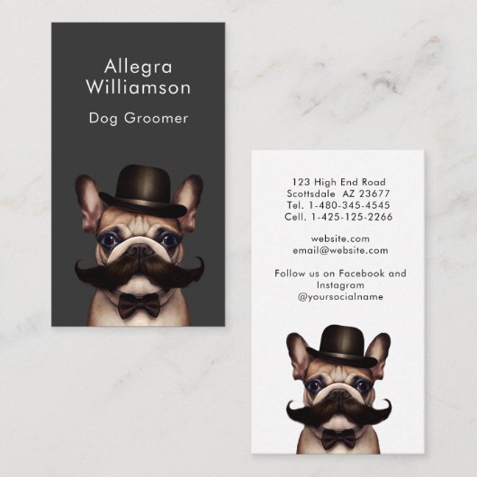犬グルーミングかわいいブフランスのルドッグ 名刺 (正面/裏面)