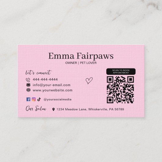 犬グルーミングサロンQRコード付きペットケアカード 名刺 (裏面)