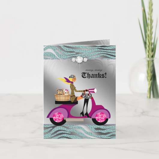 犬グルーミングサンキューカードゼブラティール（緑がかった色）ブロンド サンキューカード (正面)