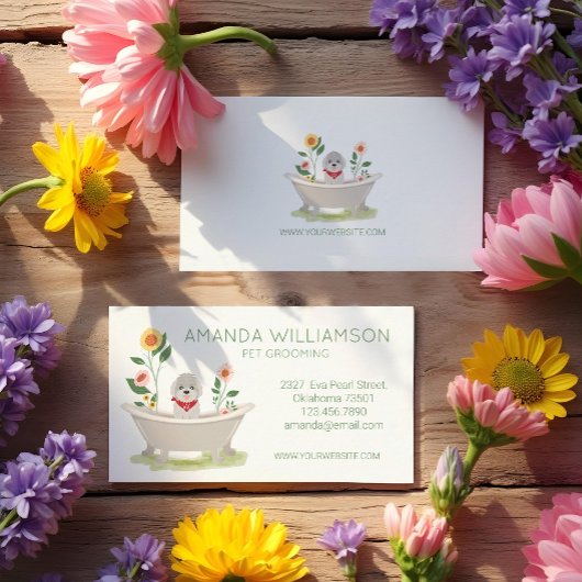 犬グルーミングマルチーズプードルドッグ入り浴槽 名刺