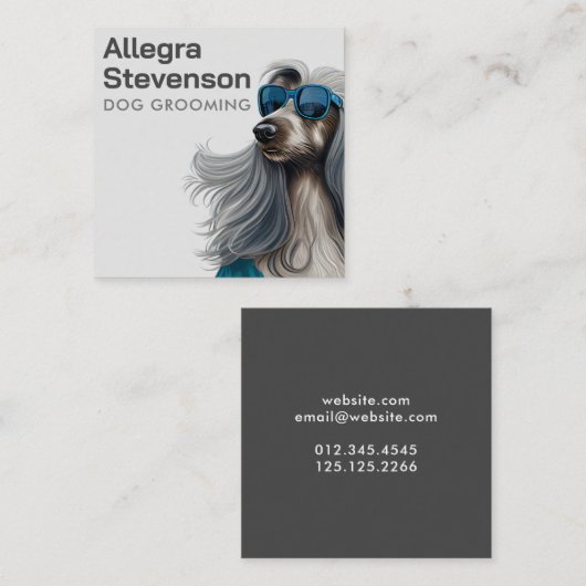 犬グルーミングモダンタイポグラフィアフガンシンプルハウンド スクエア名刺 (正面/裏面)