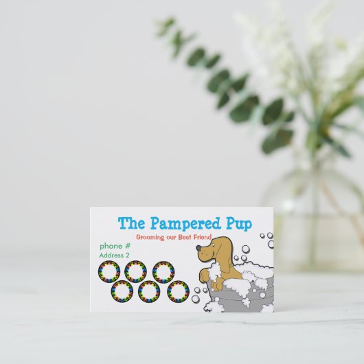 犬グルーミングロイヤリティパンチカード名刺 ロイヤリティカード (スタンド正面)