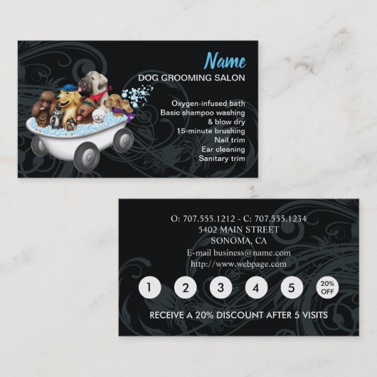 犬グルーミングロイヤリティ割引名刺 名刺 (正面/裏面)