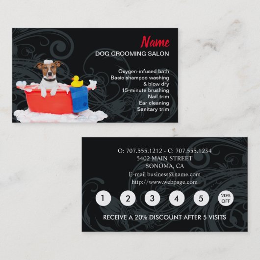犬グルーミングロイヤリティ割引名刺 名刺 (正面/裏面)