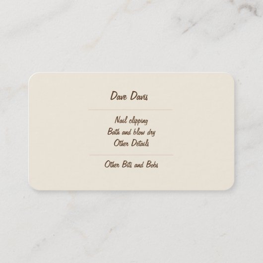 犬グルーミング及びペットケアサービス 名刺 (裏面)