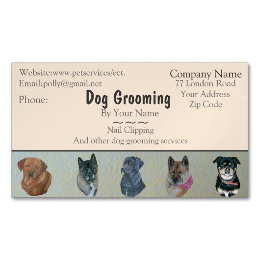 犬グルーミング及びペット介護サービスアポイントメント マグネット名刺 (正面)