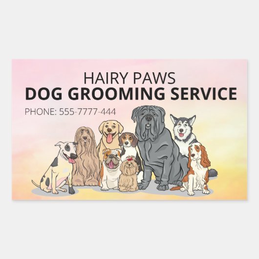 犬グルーミング水彩事業のステッカーシート 長方形シール (正面)