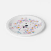 犬サモエイとピンクの花カスタマイズ、名前 ペーパープレート (アングル)