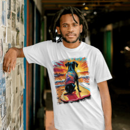 犬サーフィンかわいいカラフル漫画イラストレーション Tシャツ