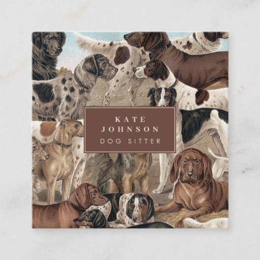 犬シッターのトレーナー気に動物犬QRコード スクエア名刺 (正面)