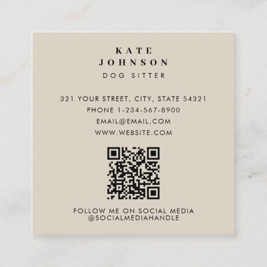犬シッターのトレーナー気に動物犬QRコード スクエア名刺 (裏面)