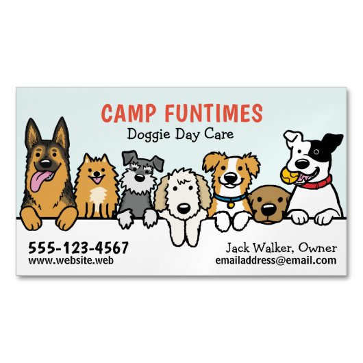 犬シッターPET座って漫画にかわいい覗き犬 マグネット名刺 (正面)