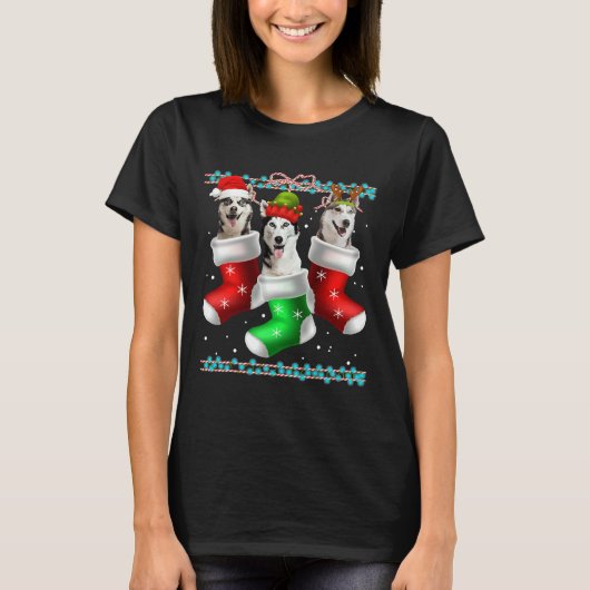 犬シベリアのハスキークリスマスソックス Tシャツ (正面)