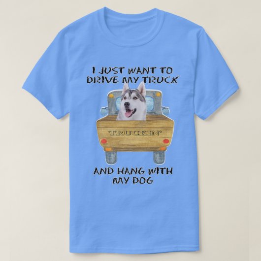 犬シベリア・ハスキーを運転するトラック Tシャツ (デザイン正面)