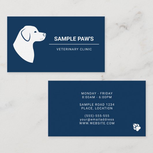 犬シルエットブルーと白ミニマル獣医 名刺 (正面/裏面)