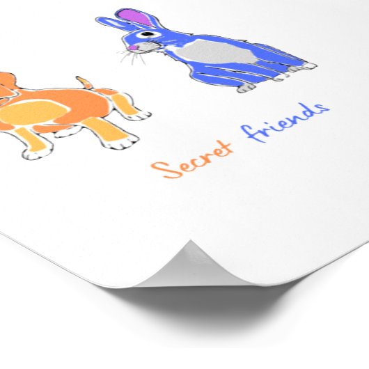 犬スタイリッシュ図解入りの、写真付きのとウサギの壁画制作ポスター ポスター (角)