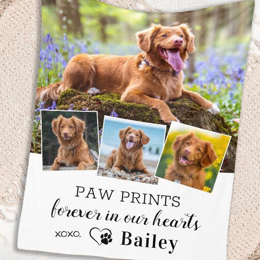 犬スタイリッシュ記念ギフトペットロス4写真コラージュ フリースブランケット