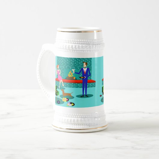 犬ステインが付いているレトロのクーペ ビールジョッキ (正面左)