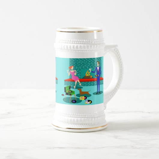 犬ステインが付いているレトロのクーペ ビールジョッキ (正面右)