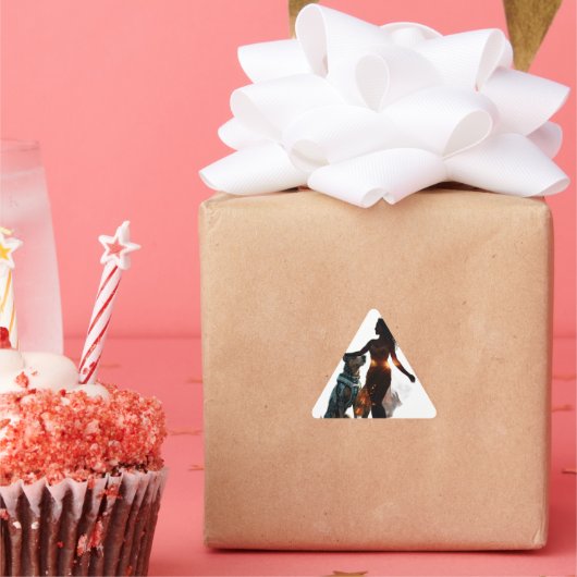 犬ステッカー付き女の子 三角形シール (パーティー)