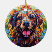 犬ステンドガラスセラミックの木飾り セラミックオーナメント (正面)