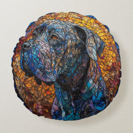 犬ステンドガ芸術的ラスポートレート ラウンドクッション
