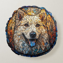 犬ステンドガ芸術的ラスポートレート ラウンドクッション