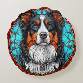 犬ステンドガ芸術的ラスポートレート ラウンドクッション (裏面)