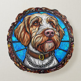 犬ステンドガ芸術的ラスポートレート ラウンドクッション