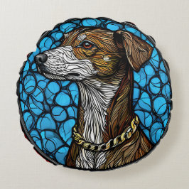犬ステンドガ芸術的ラスポートレート ラウンドクッション
