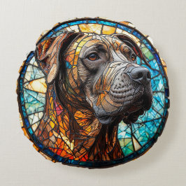 犬ステンドガ芸術的ラスポートレート ラウンドクッション