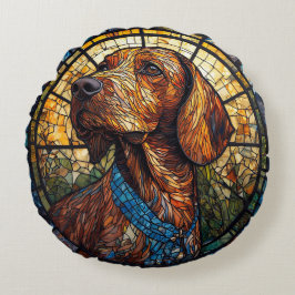 犬ステンドガ芸術的ラスポートレート ラウンドクッション