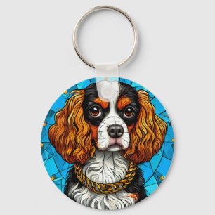 犬ステンドグラスポートレート キーホルダー